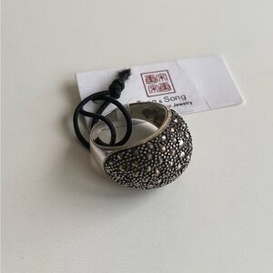 NWT TANG & SONG Sterling Silver, Marcasite, Black Ring, Size 8
